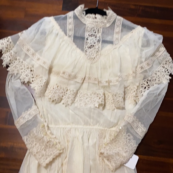 Vintage Prairie Wedding Dress Lace Cyreld Paris Parisian Handmade 50's-70’s - Picture 4 of 17